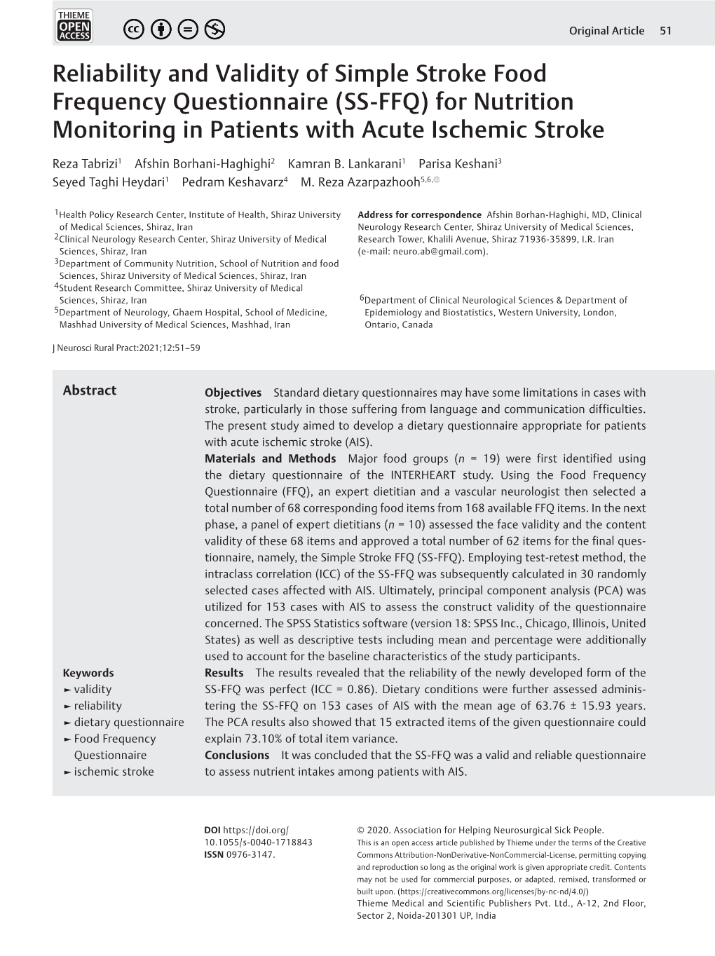 Reliability and Validity of Simple Stroke Food Frequency Questionnaire ...