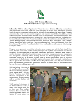 2018 Indiana State Forest Open House Summary