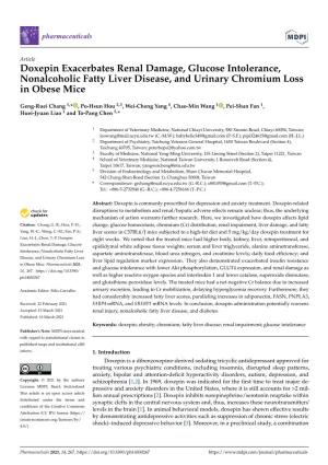Doxepin Exacerbates Renal Damage, Glucose Intolerance, Nonalcoholic Fatty Liver Disease, and Urinary Chromium Loss in Obese Mice