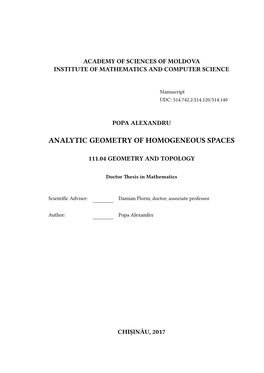 Analytic Geometry of Homogeneous Spaces