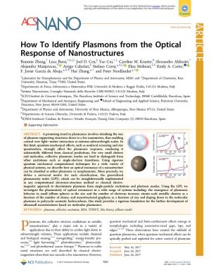 How to Identify Plasmons from the Optical Response of Nanostructures † ‡ § ◇ ∥ † ⊥ # † Runmin Zhang, Luca Bursi, , , Joel D