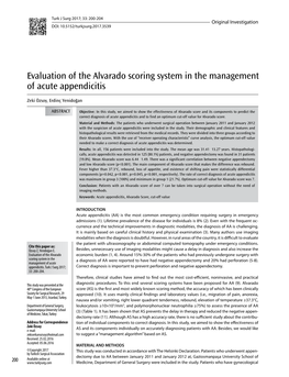 Evaluation of the Alvarado Scoring System in the Management of Acute Appendicitis
