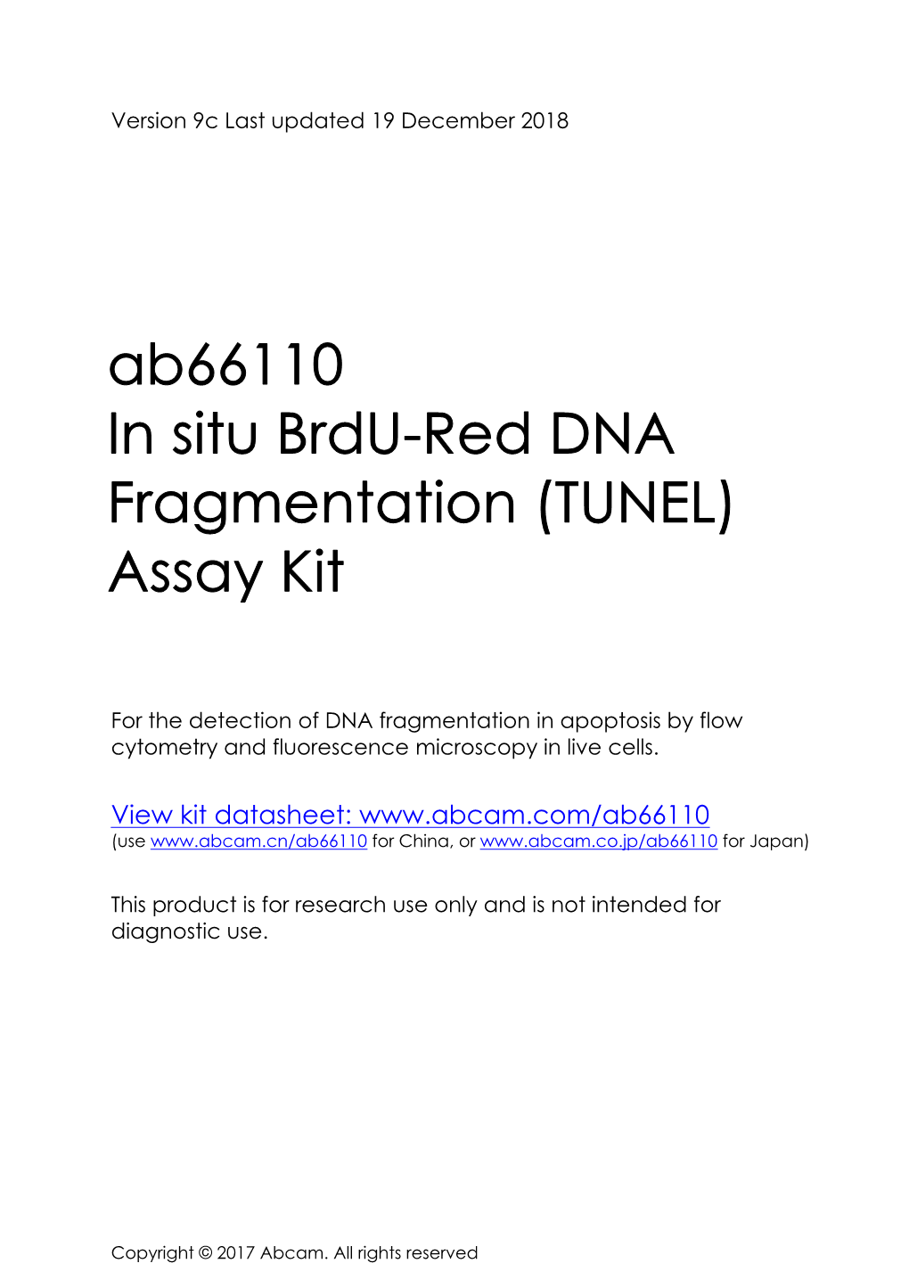 Ab66110 in Situ Brdu-Red DNA Fragmentation (TUNEL) Assay Kit