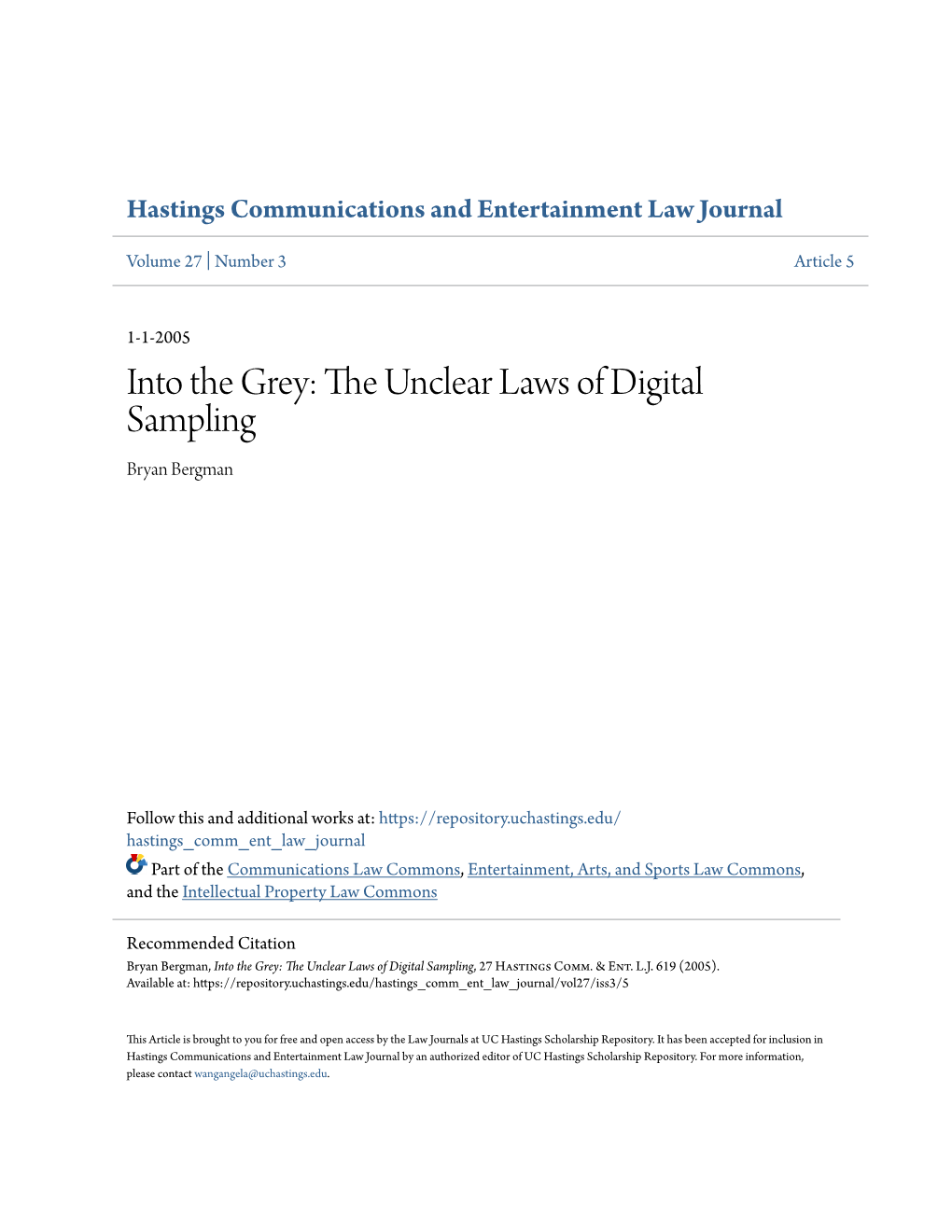 The Unclear Laws of Digital Sampling, 27 Hastings Comm