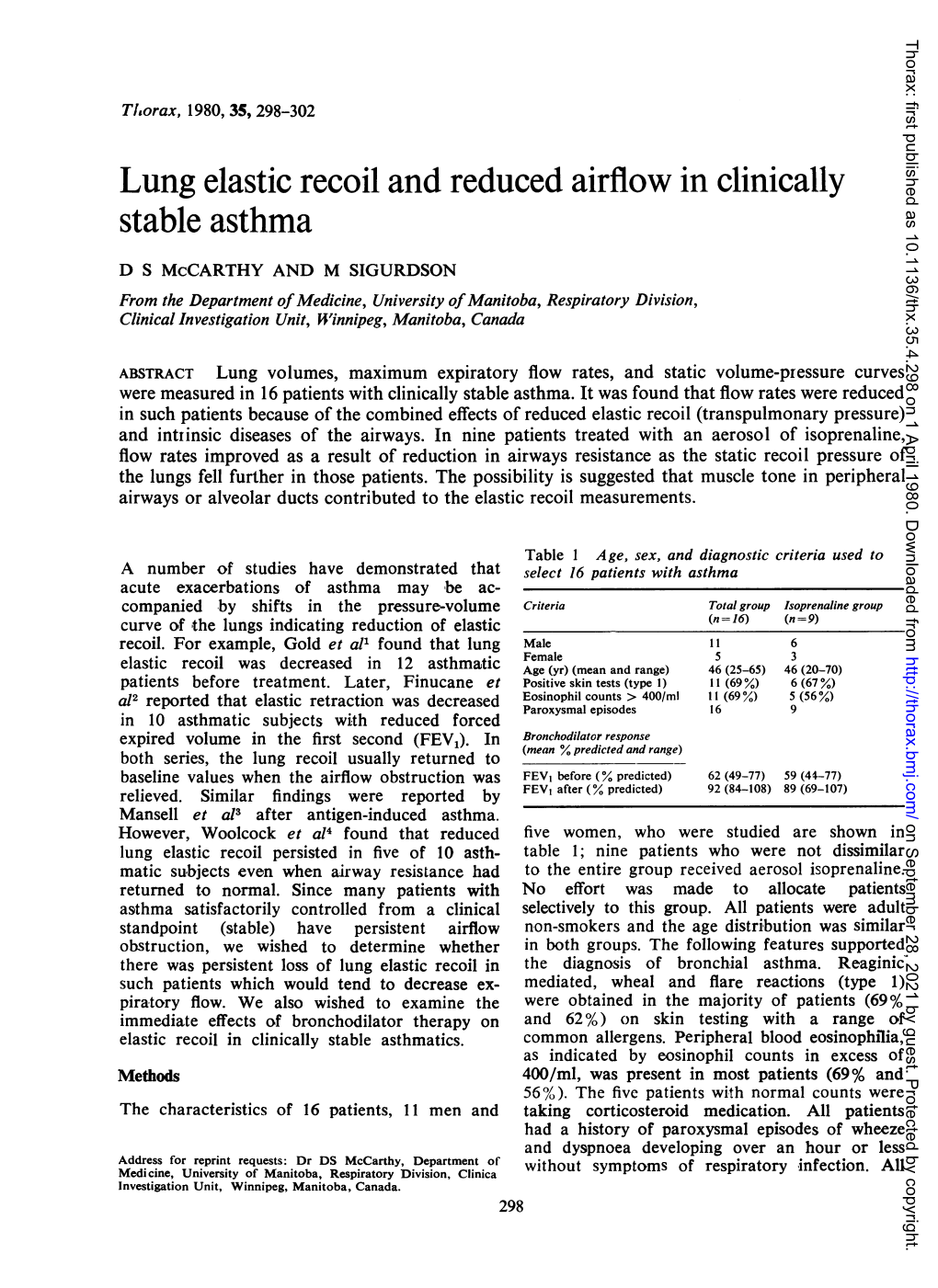 Lung Elastic Recoil and Reduced Airflow in Clinically Stable Asthma