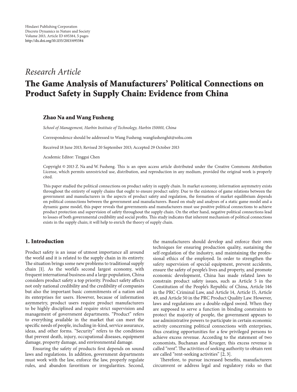 The Game Analysis of Manufacturers' Political Connections on Product