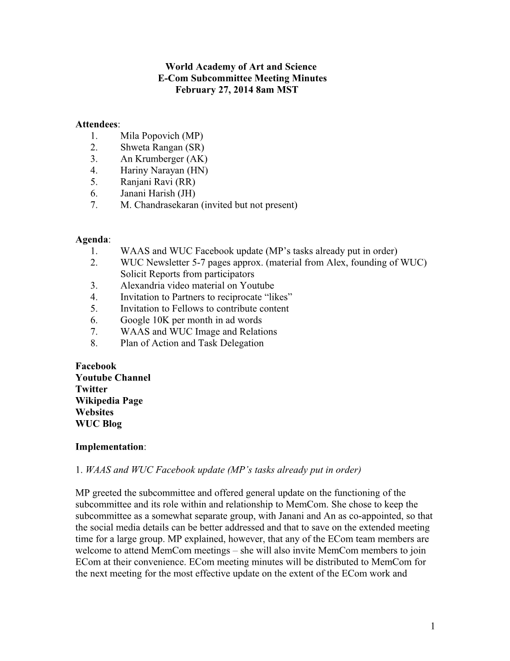 E-Com Subcommittee Agenda February 25, 2014