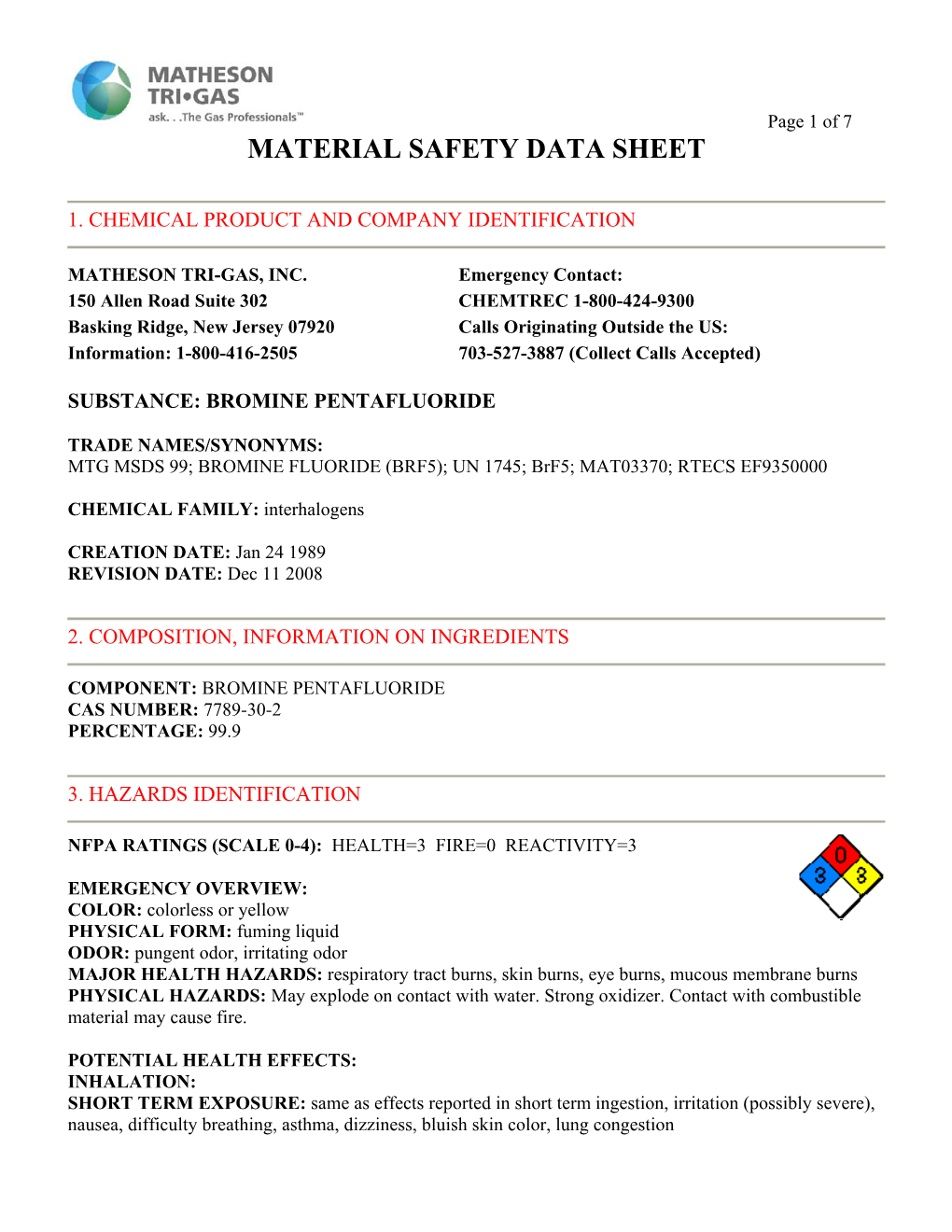 Material Safety Data Sheet