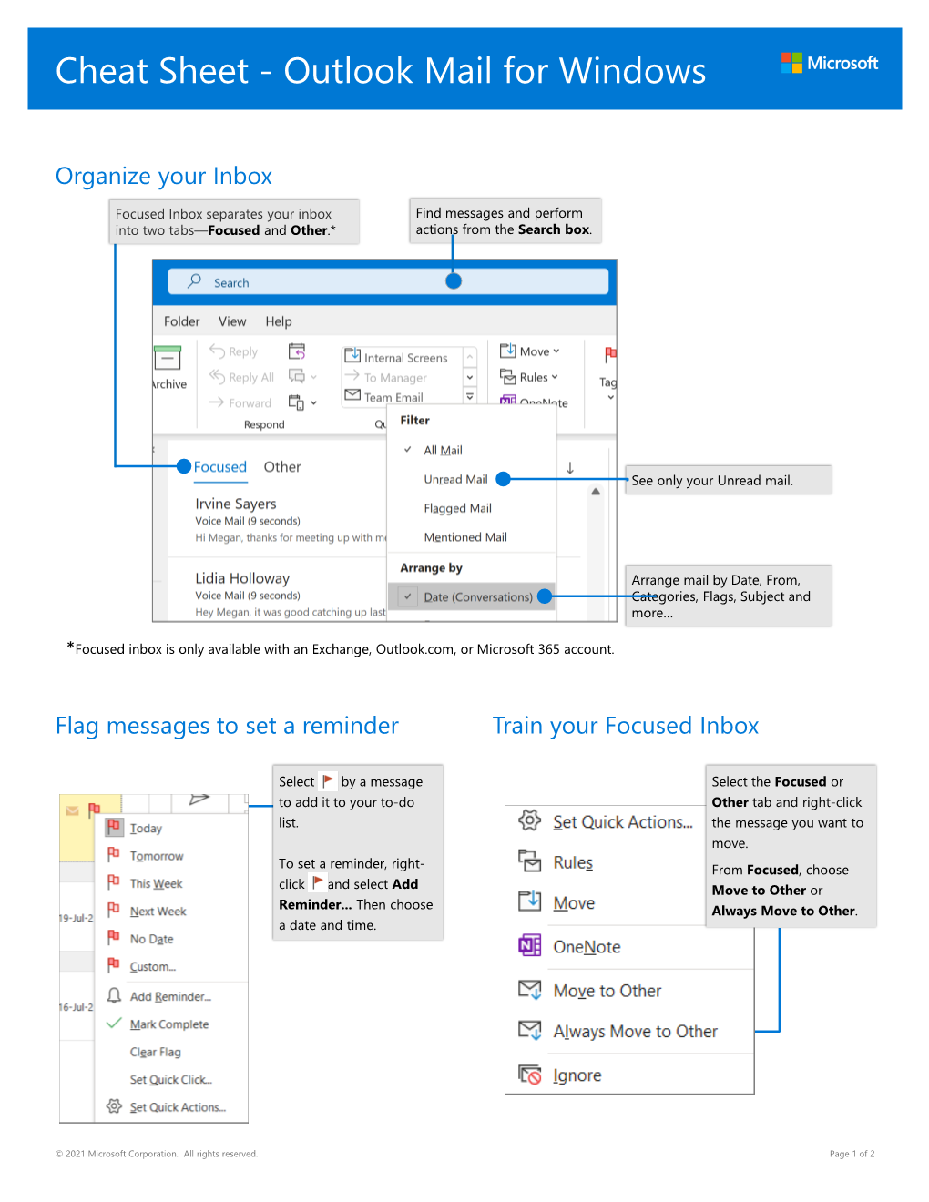 Cheat Sheet - Outlook Mail for Windows