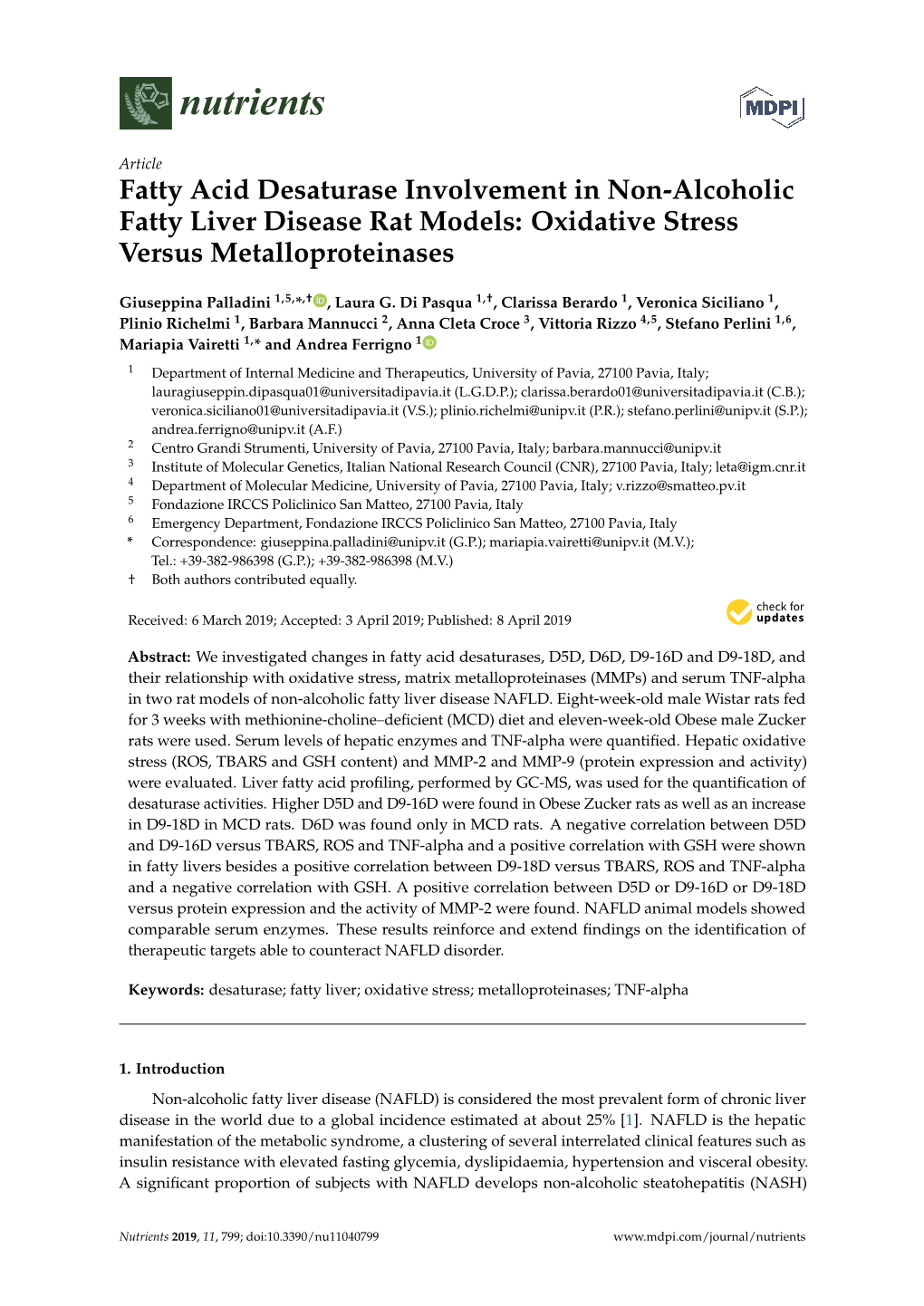 Fatty Acid Desaturase Involvement in Non-Alcoholic Fatty Liver Disease Rat Models: Oxidative Stress Versus Metalloproteinases