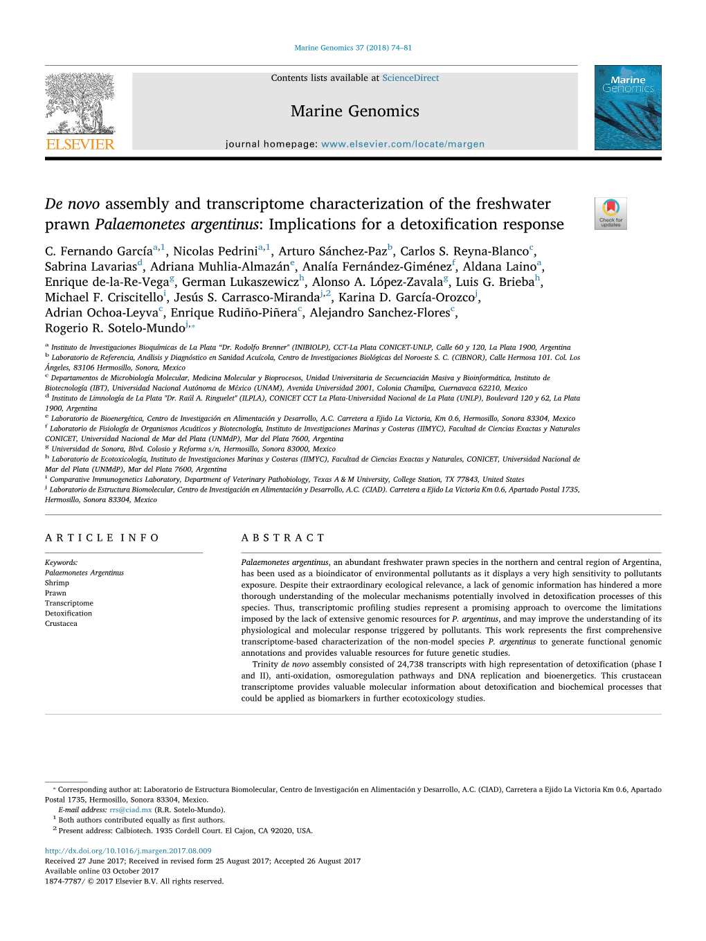 Marine Genomics De Novo Assembly and Transcriptome Characterization