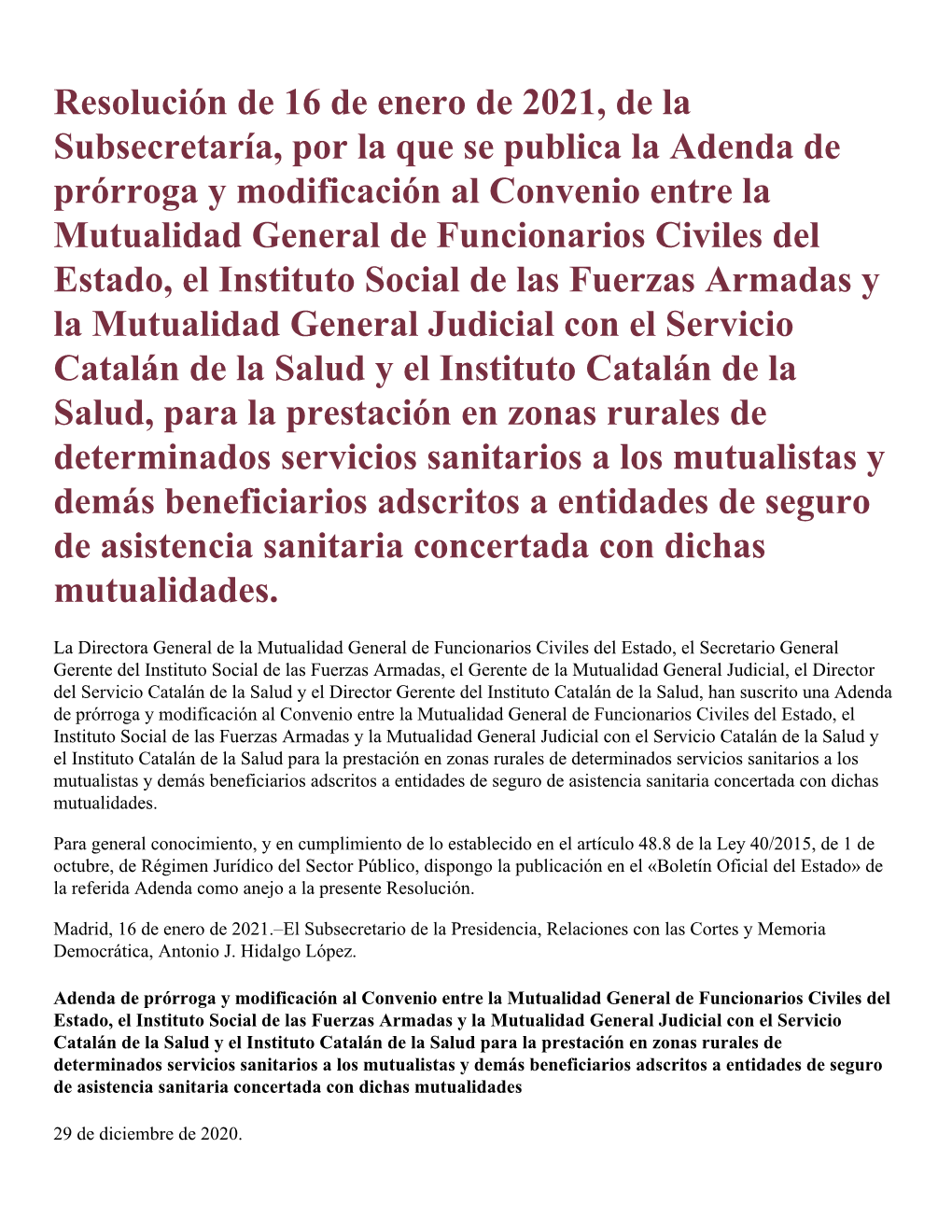 Resolución De 16 De Enero De 2021, De La Subsecretaría, Por La Que Se