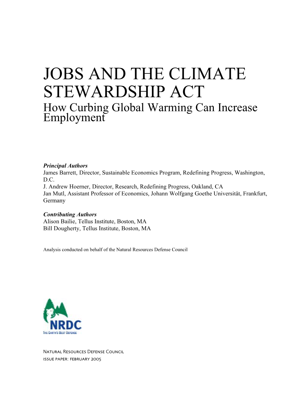 Jobs and the Climate Stewardship Act: How Curbing