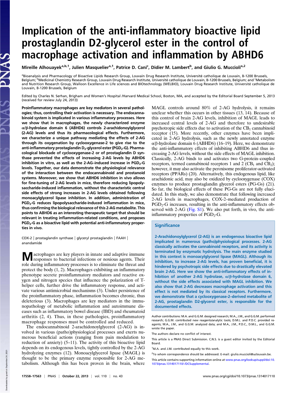 Implication of the Anti-Inflammatory Bioactive Lipid Prostaglandin D2-Glycerol Ester in the Control of Macrophage Activation