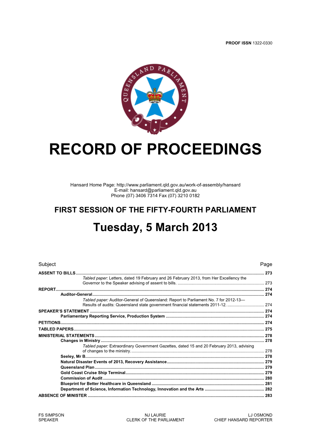 Record of Proceedings