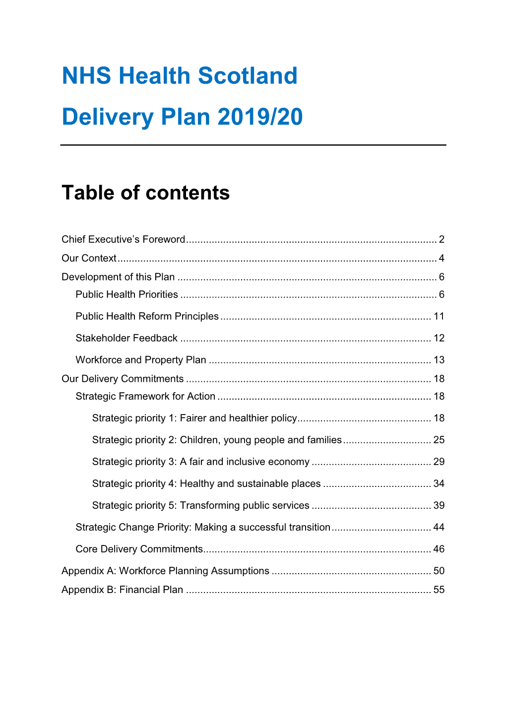NHS Health Scotland Delivery Plan 2019/20