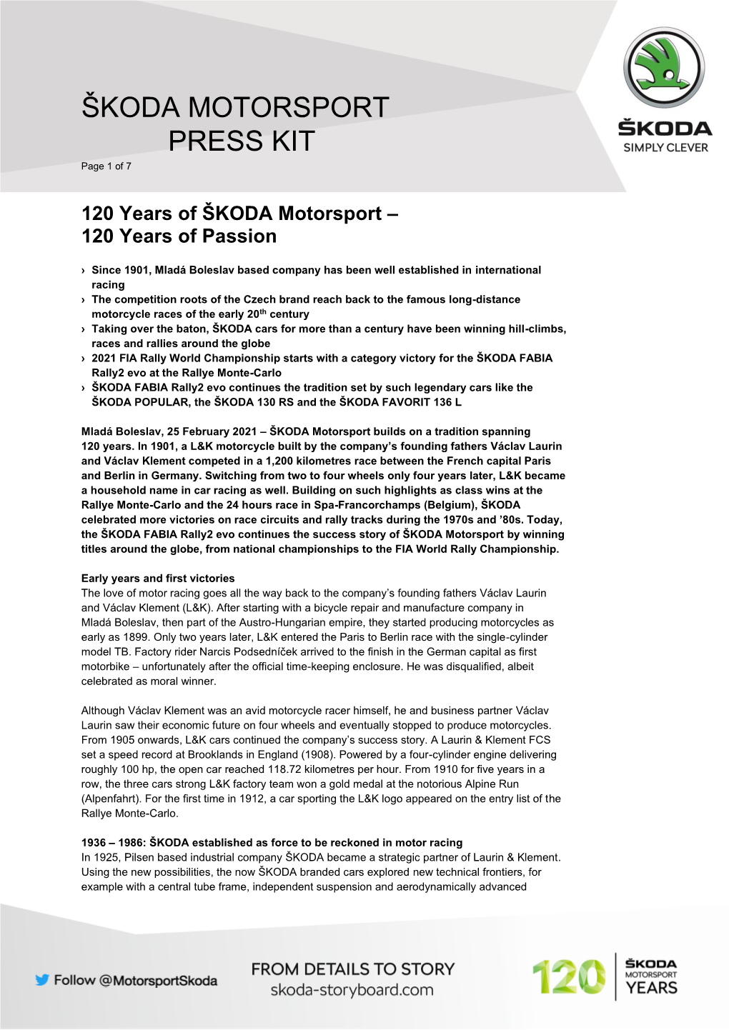 ŠKODA MOTORSPORT PRESS KIT Page 1 of 7