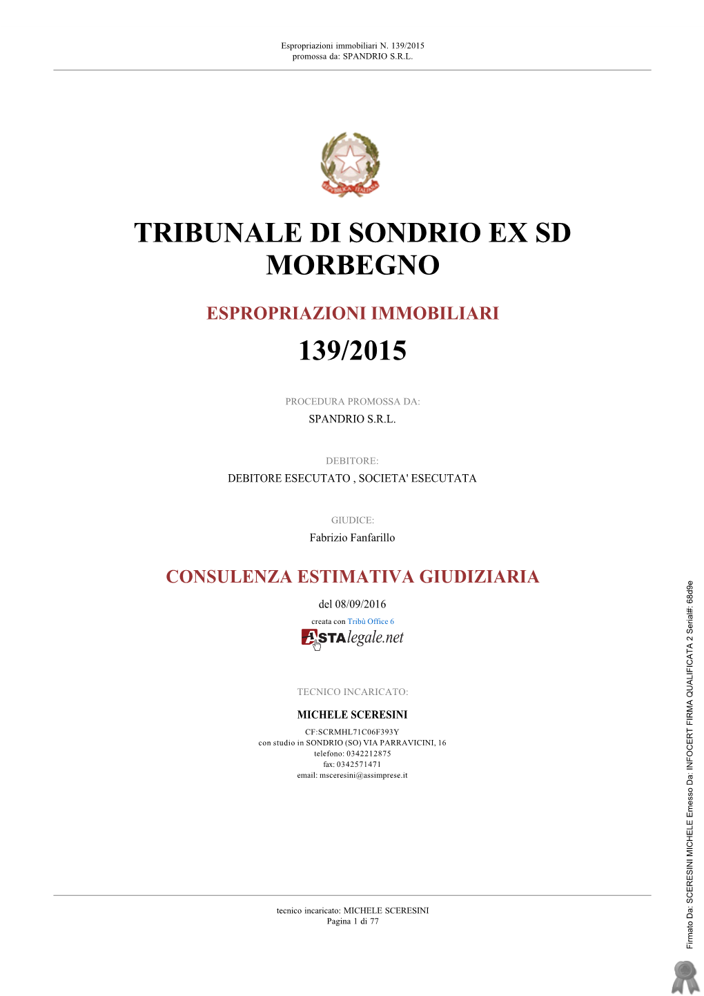 Tribunale Di Sondrio Ex Sd Morbegno 139/2015
