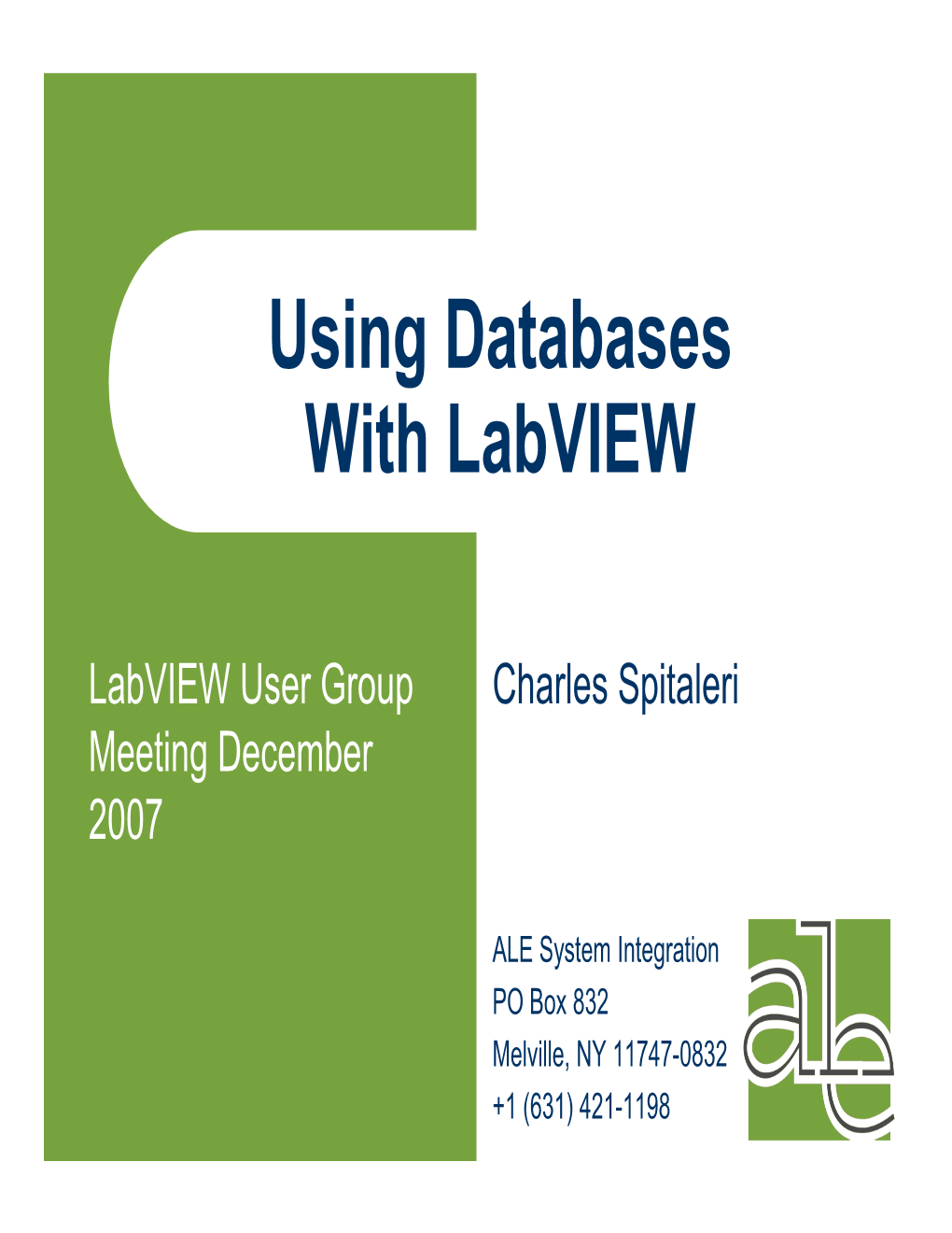 Using Databases with Labview Presentation