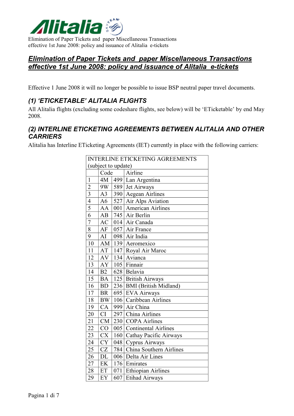 Effective 1 June 2008 It Will No Longer Be Possible to Issue BSP Neutral Paper Travel Documents