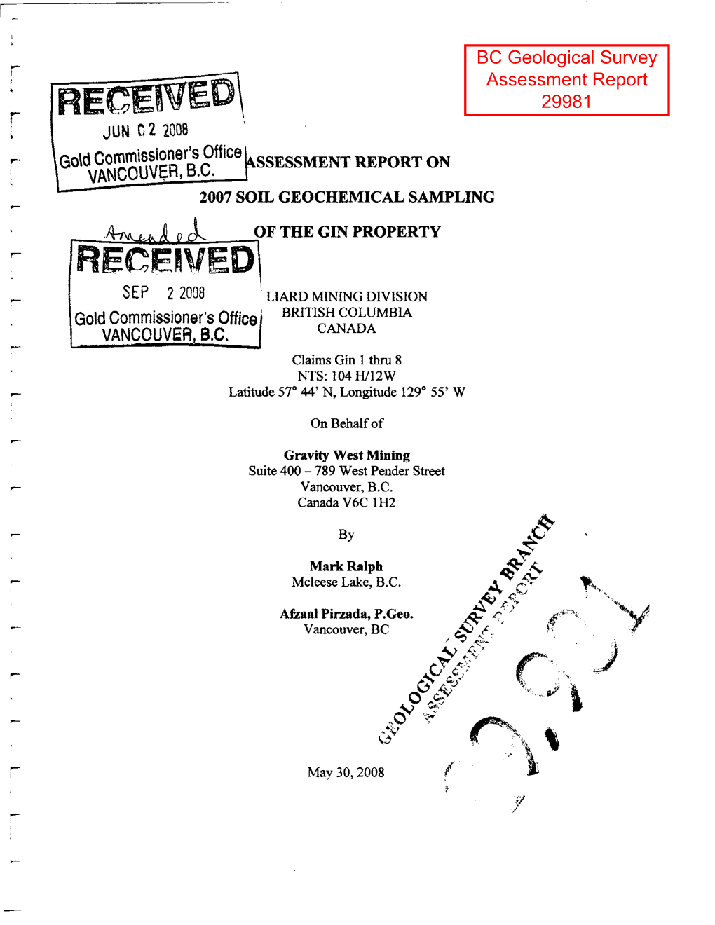 Auu^ a O Tl of the GIN PROPERTY BC Geological Survey Assessment