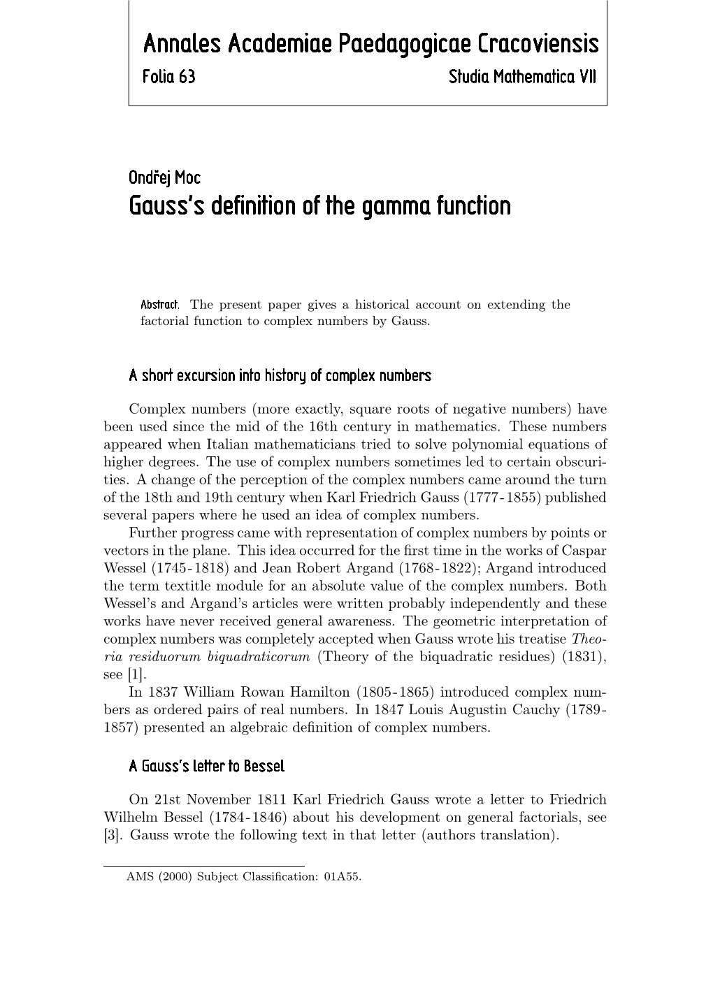 Gauss's Definition of the Gamma Function