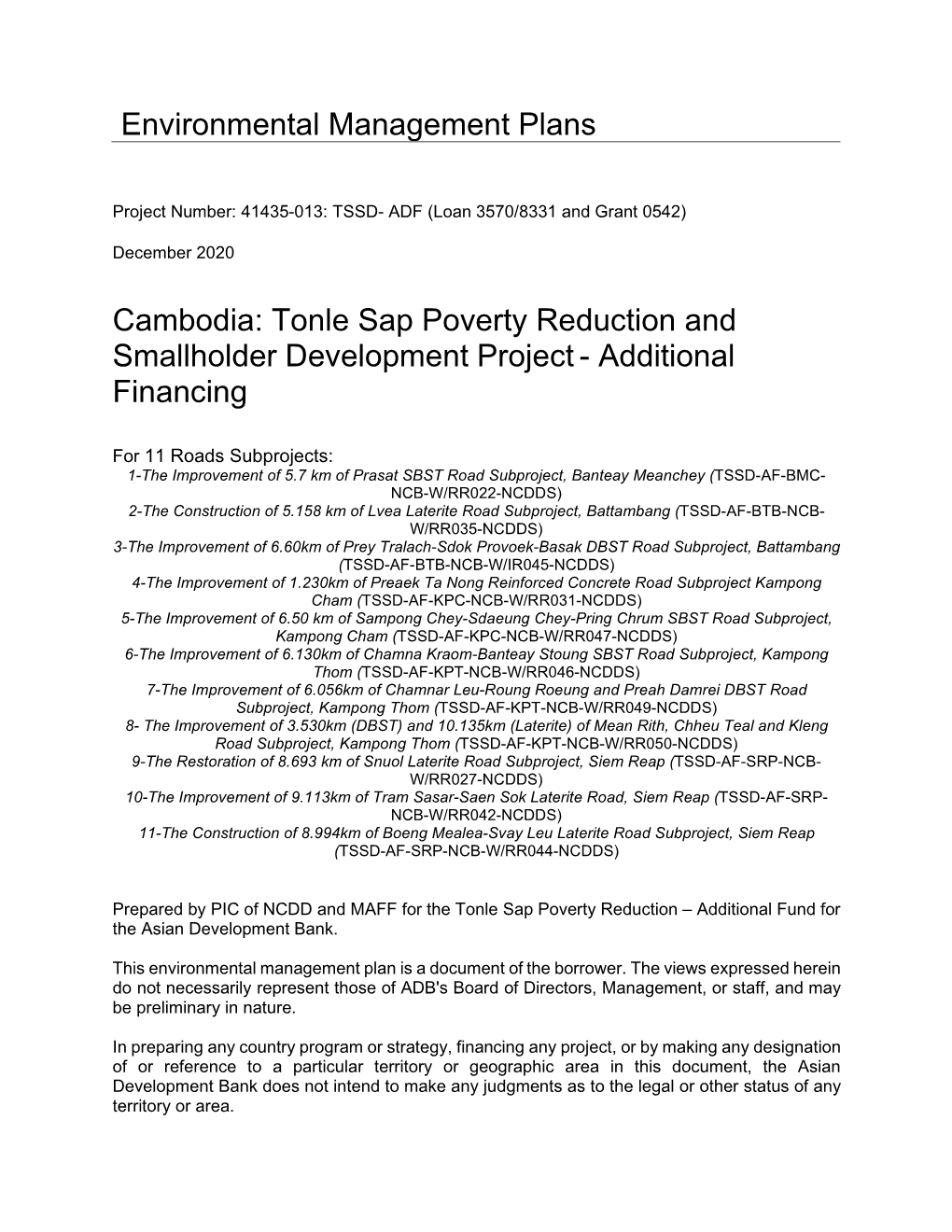 41435-013: Tonle Sap Poverty Reduction and Smallholder Development Project