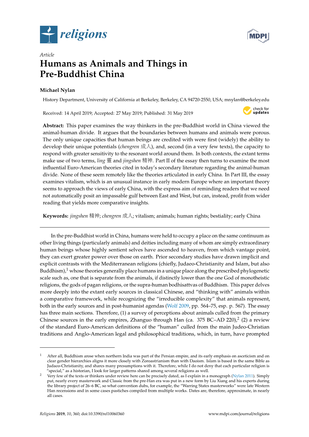 Humans As Animals and Things in Pre-Buddhist China