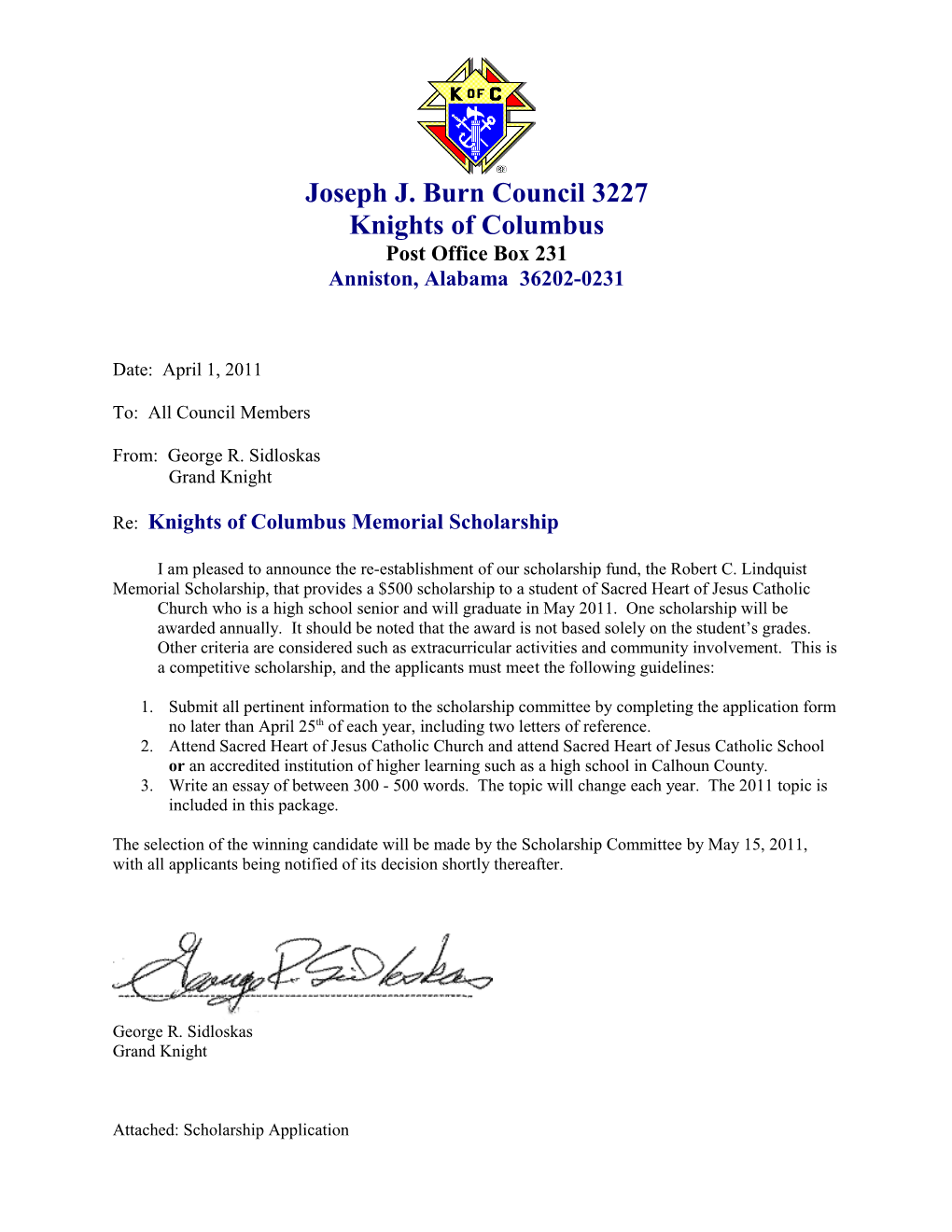 Knights of Columbus Memorial Scholarships