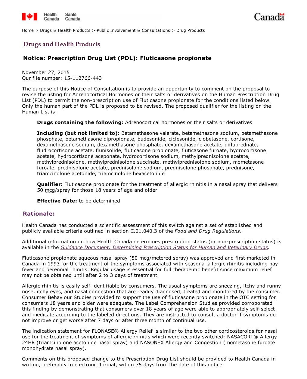 Notice: Prescription Drug List (PDL): Fluticasone Propionate