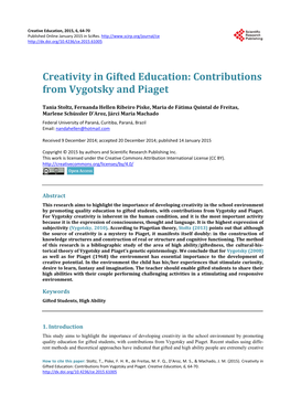 Creativity in Gifted Education: Contributions from Vygotsky and Piaget