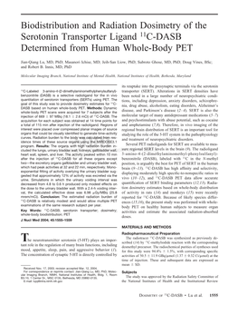 Biodistribution and Radiation Dosimetry of the Serotonin Transporter Ligand 11C-DASB Determined from Human Whole-Body PET
