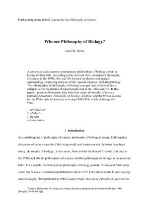 Whence Philosophy of Biology?