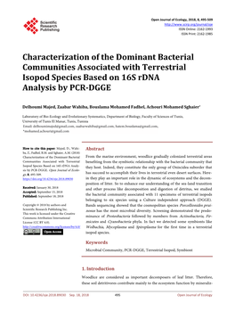 Characterization of the Dominant Bacterial Communities Associated with Terrestrial Isopod Species Based on 16S Rdna Analysis by PCR-DGGE