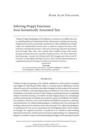 Inferring Propp's Functions from Semantically Annotated Text