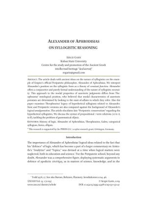 Alexander of Aphrodisias on Syllogistic Reasoning