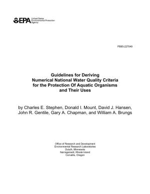 Guidelines for Deriving Numerical National Water Quality Criteria for the Protection of Aquatic Organisms and Their Uses by Charles E