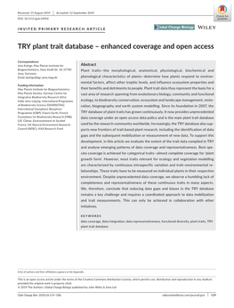 TRY Plant Trait Database – Enhanced Coverage and Open Access