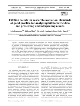 Citation Counts for Research Evaluation: Standards of Good Practice for Analyzing Bibliometric Data and Presenting and Interpreting Results