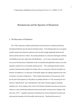 Romanticism and the Spectres of Disinterest.Pdf