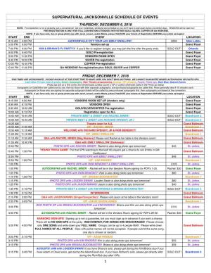 Supernatural Jacksonville Schedule of Events