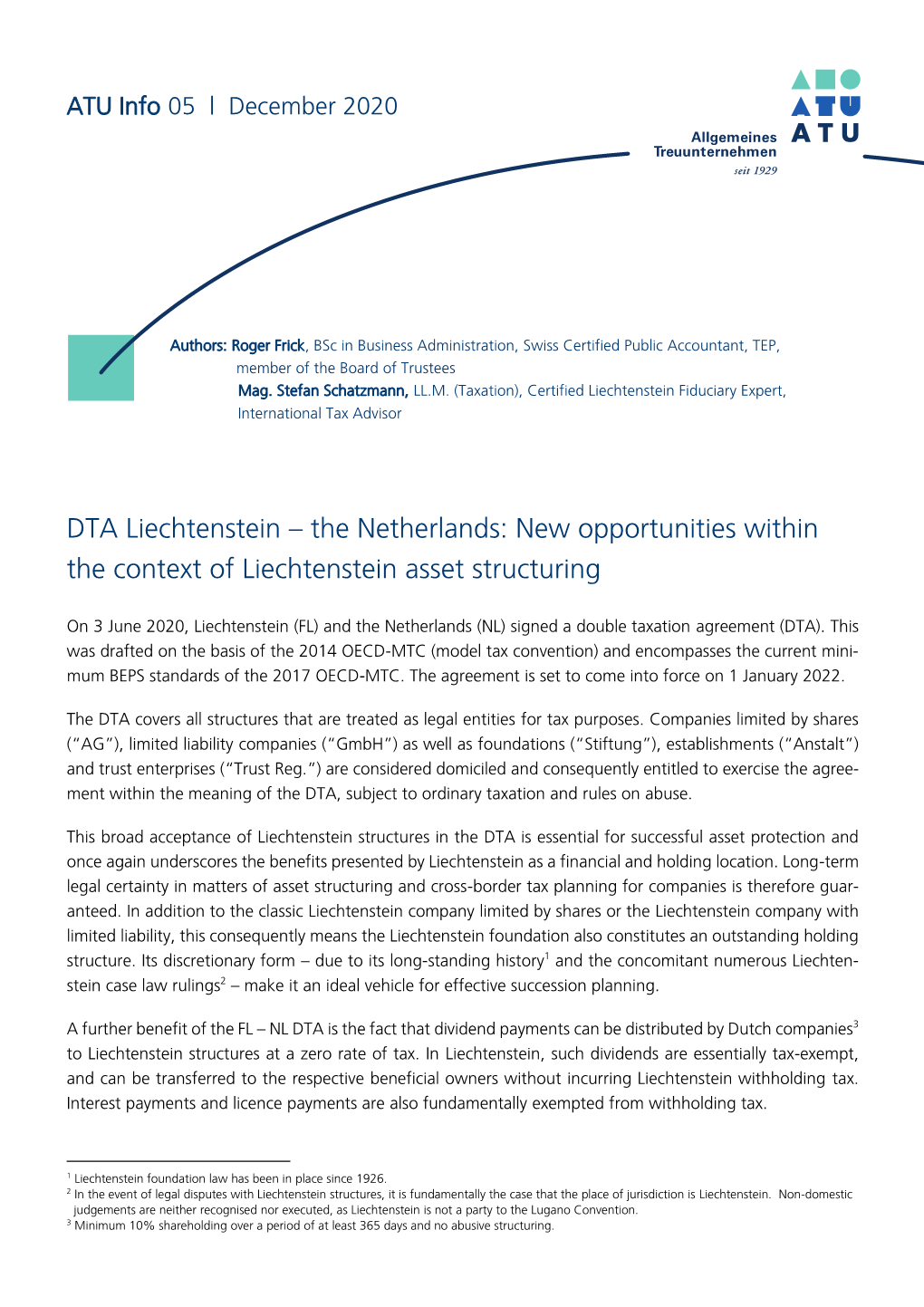 DTA Liechtenstein – the Netherlands: New Opportunities Within the Context of Liechtenstein Asset Structuring