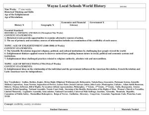 Wayne Local Schools World History 2015-2016 Nine Weeks: 1St Nine Weeks Historical Thinking and Skills Age of the Enlightenment Age of Revolutions