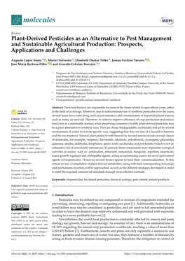 Plant-Derived Pesticides As an Alternative to Pest Management and Sustainable Agricultural Production: Prospects, Applications and Challenges