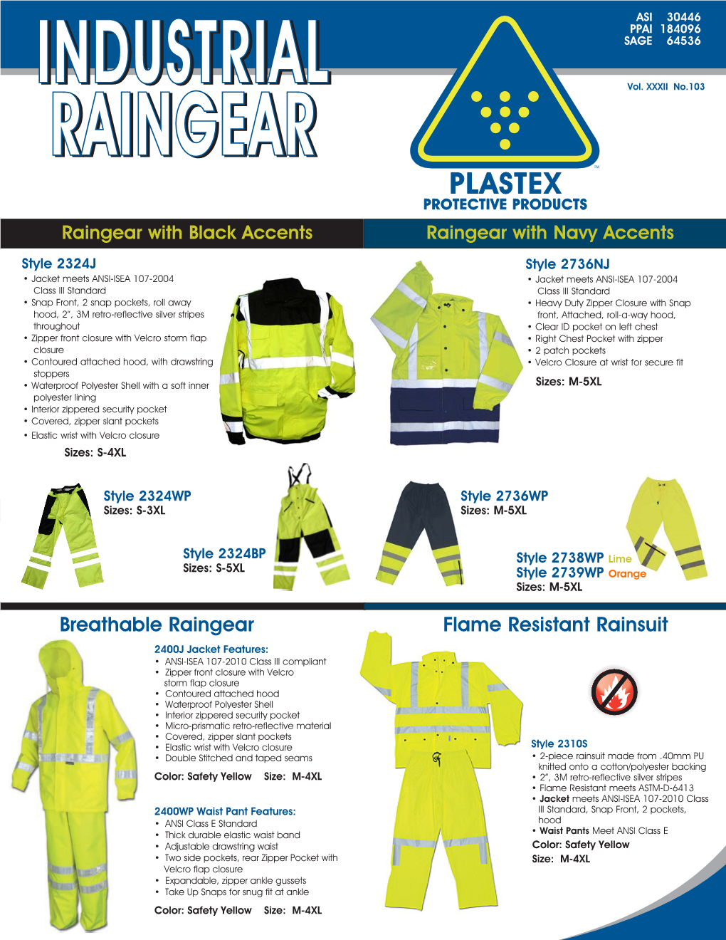 PLASTEX PROTECTIVE PRODUCTS Raingear with Black Accents Raingear with Navy Accents