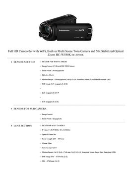 Full HD Camcorder with Wifi, Built-In Multi Scene Twin Camera and 50X Stabilized Optical Zoom HC-W580K HC-W580K