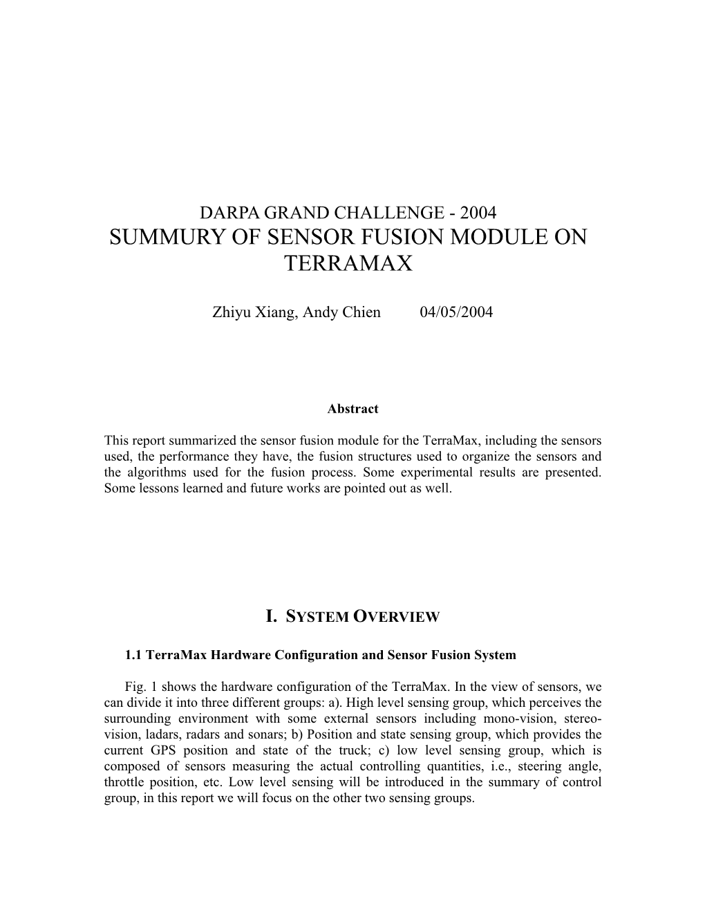 Summury of Sensor Fusion Module on Terramax