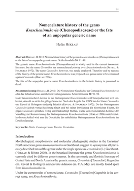 Nomenclature History of the Genus Krascheninnikovia (Chenopodiacaeae) Or the Fate of an Unpopular Generic Name