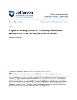 A Systems Thinking Approach to Formulating the Problem of Military Sexual Trauma Among Black Female Veterans