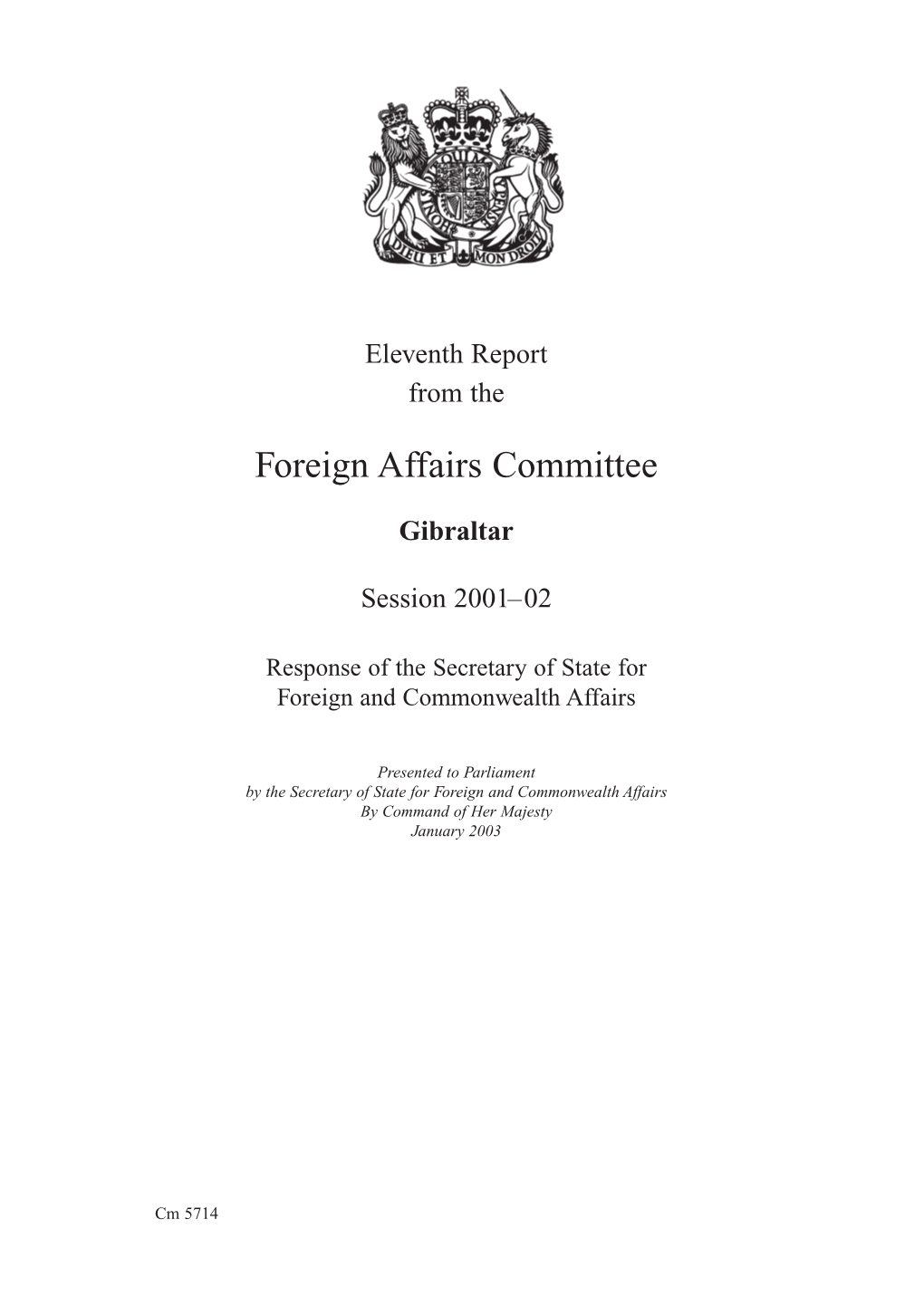 Eleventh Report of the Foreign Affairs Committee CM 5714